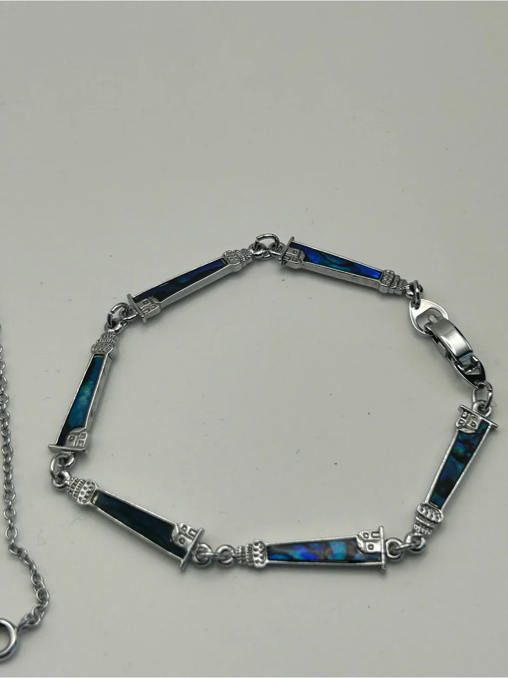 Silver Tone Blue Abalone Inlay Jewelry Set - Necklace, Bracelet & Earrings (7)